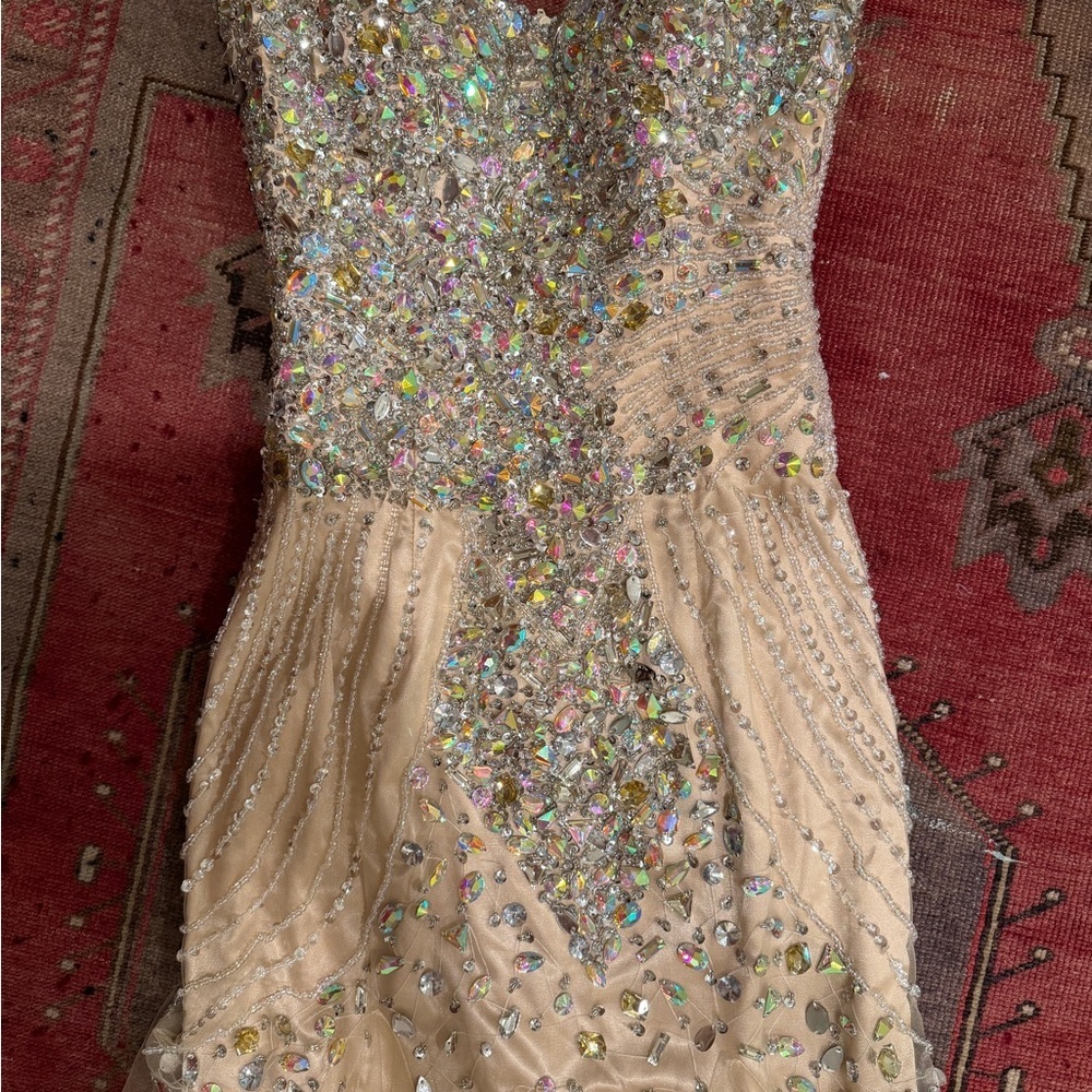 Stunning Strapless Beaded Rhinestone Mermaid Evening Gown - Picture 3 of 15